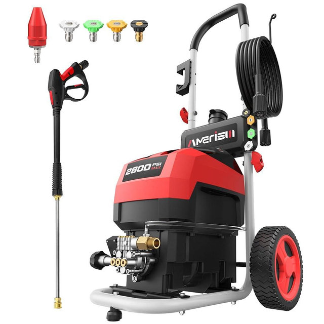 Pressure Washer, 2800PSI 2.0 GPM Max Electric Power Washer with Foam Cannon and 5 Nozzle Set, Portable Pressure Washer with 8" Wheels for Cars, Fences, Patios, Decks, Patios and Driveway Powerwasher