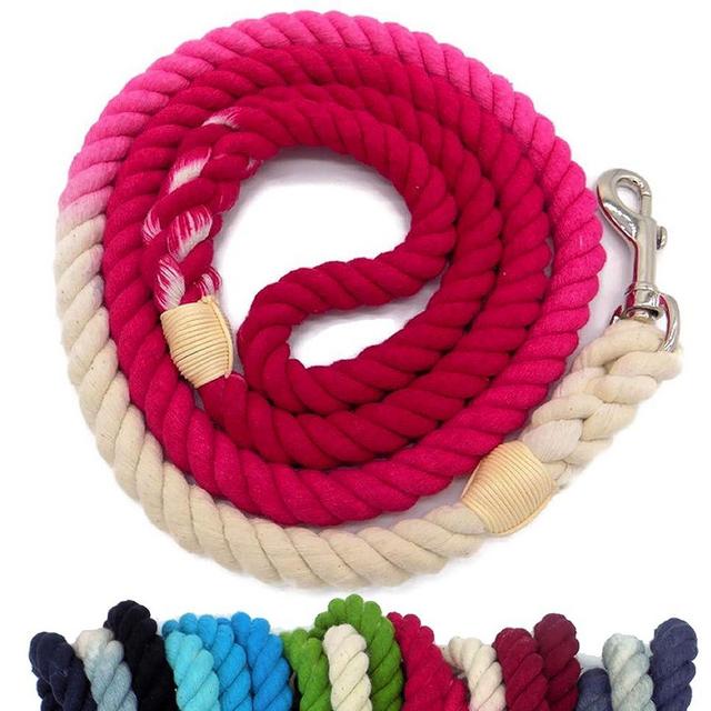 Sier 5ft Ombre Rope Dog Leash Braided Cotton Heavy Duty Strong Durable Multi-Colored (Rose Pink)