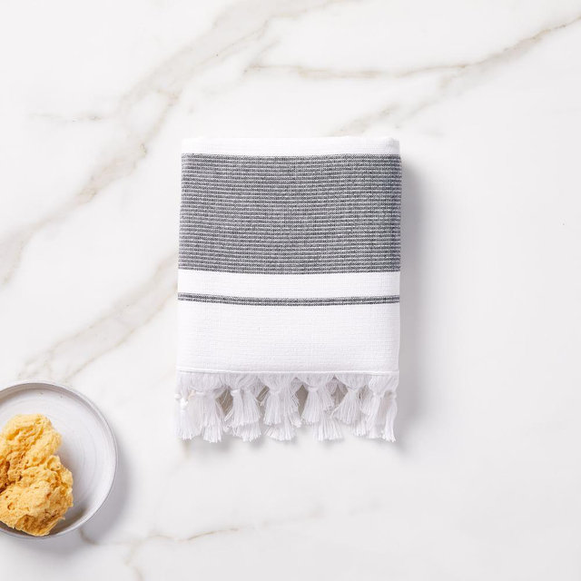 Organic Turkish Tassel Towel, Hand Towel, Black