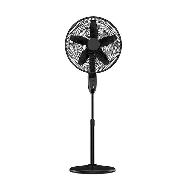 PELONIS PFS45A5BBB 18 inch 5-Blade Oscillating, Adjustable Standing Pedestal Remote, LED Display, 5 Speed Setting and 7-Hour Timer Fan, Black