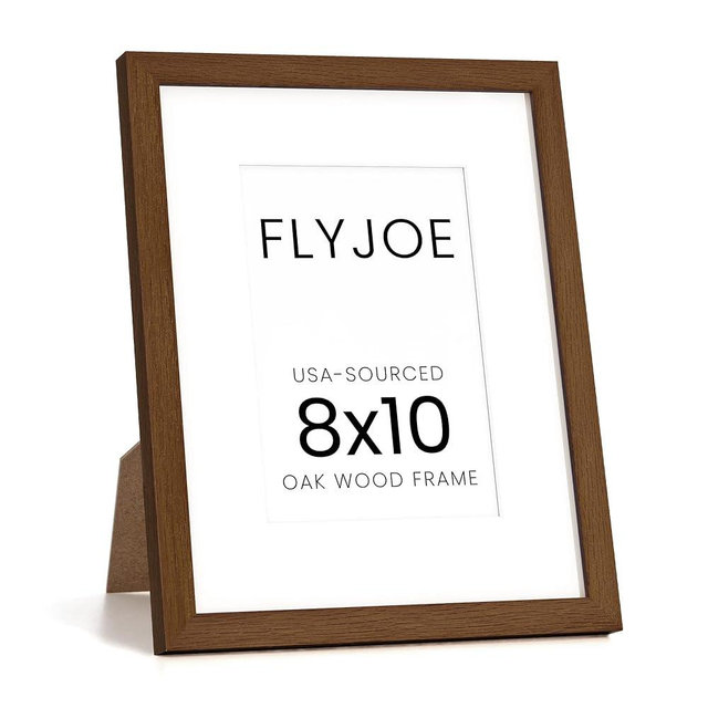 FLYJOE 8x10 Oak Wood Picture Frame with Mat for 5x7, 8 by 10 USA-Sourced Natural Solid Wooden Photo Frame for Wall & Tabletop Display, Shatterproof Plexiglass, 1 Pack, Walnut Color