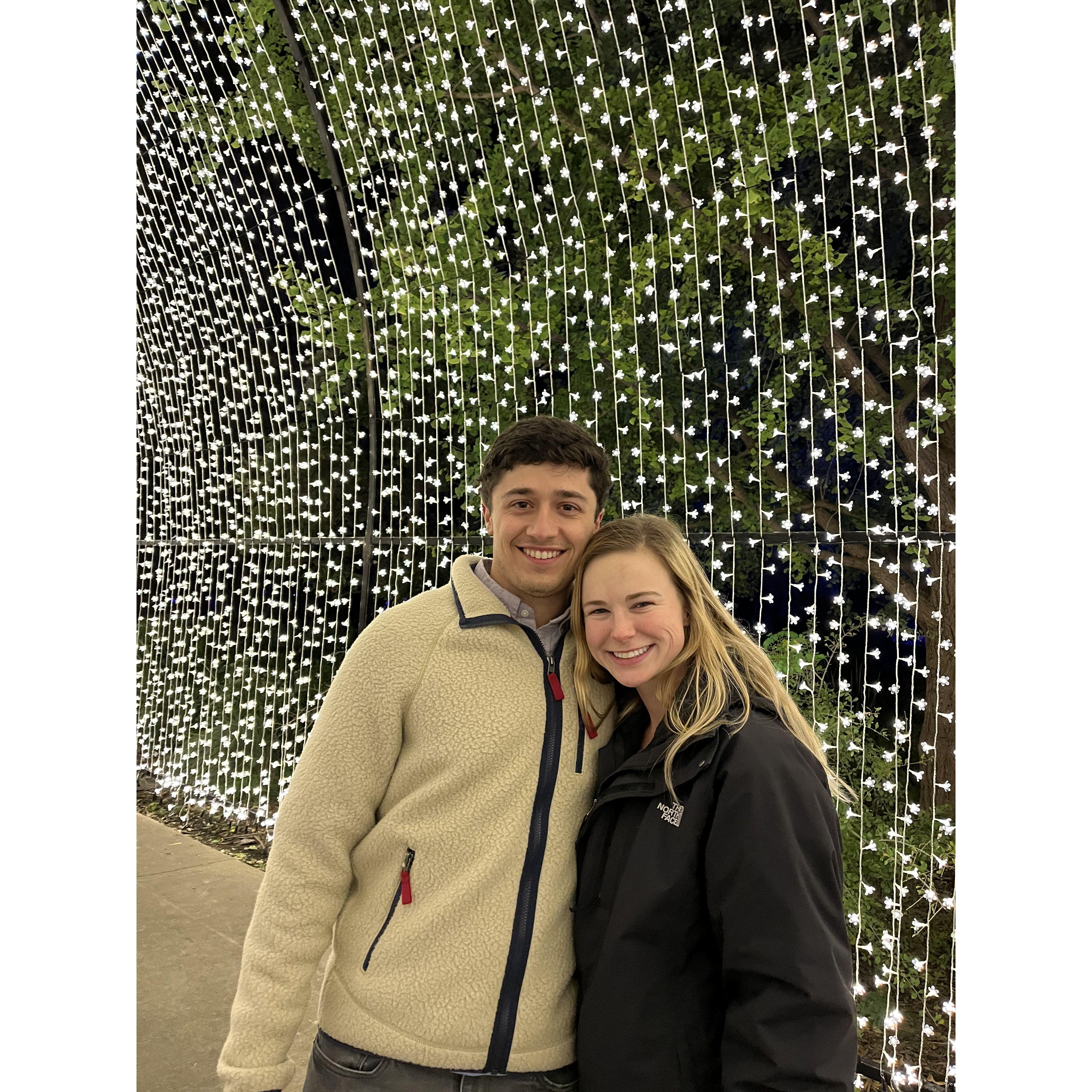 Two proud Fort Worth Botanic Gardens members enjoying their Christmas Lights