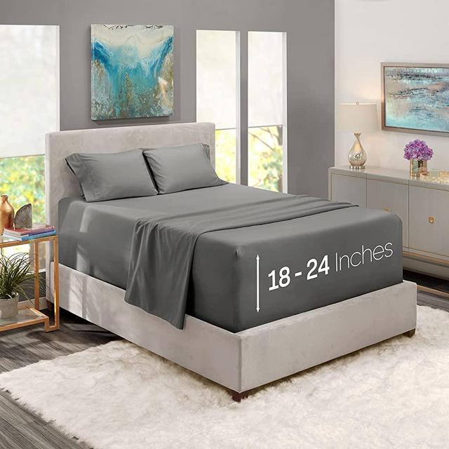 Extra Deep Pocket Fitted Sheet - Ultra Deep Pocket Bed Sheet Set – Super Deep Pocket 4 Piece Set - Extra Deep Fitted Sheets - 60 x 80 inches - Extra Deep Pocket Queen Size Sheets – Charcoal Stone Gray