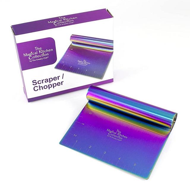 The Magical Kitchen Collection - Iridescent Rainbow Bench Scraper & Chopper Tool with Measurements - Dough Scraper & Cutter for Bread, Pizza & Pastries - Polished High-Grade Stainless Steel