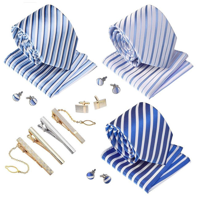 TAVATO Premium Men’s Gift Tie Set Silky Necktie Pocket Squares Tie Clips Cufflinks For Men