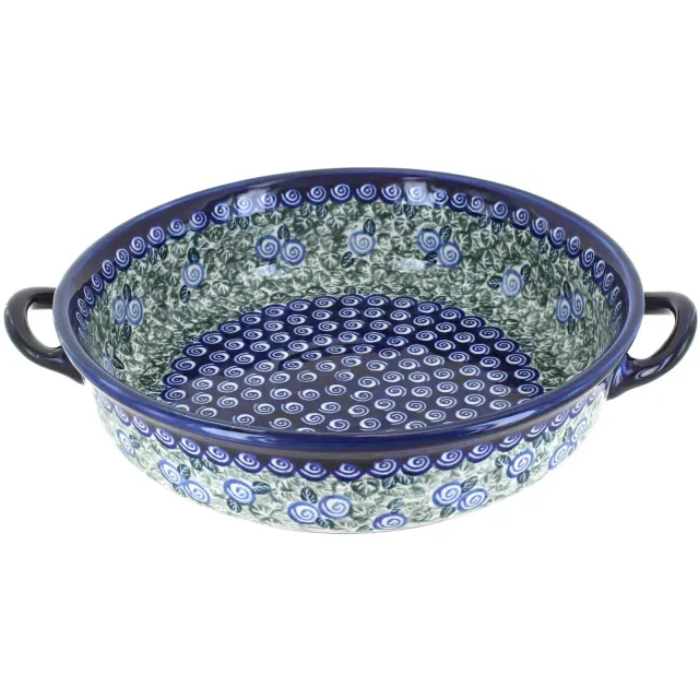 Blue Rose Polish Pottery Seaside Swirl Round Casserole with Handles
