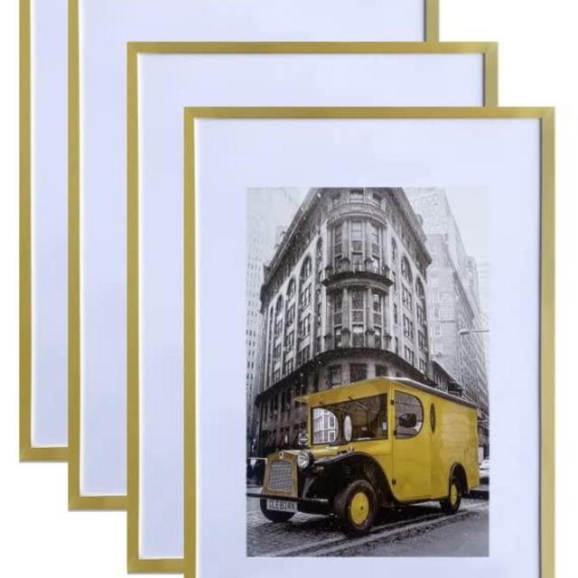 Art Emotion Gold 16x24 Picture Frame Display 12x18 Pictures with Mat or 16x24 without Mat, Horizontal and Vertical for Wall- 4 packs.