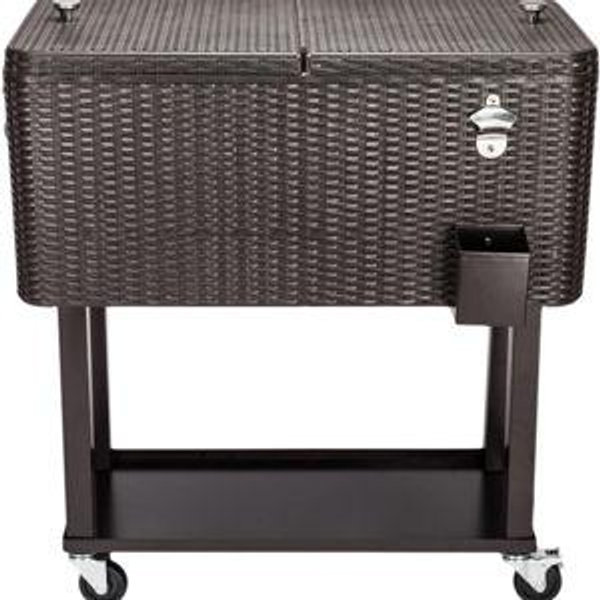 80QT Rattan Square Legs Cooler with Shelf