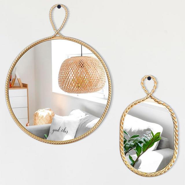 Cozdecor Boho Wall Decor 12 inch Decorative Mirror for Wall Decor with Gold Metal Framed Boho Bedroom Decor Room Decor Home Decor for Bedroom Living Room