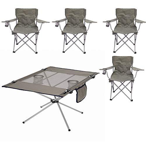 Ozark Trail Classic Folding Camp Chairs, Set of 4 Bundle with Ozark Trail High-Tension Travel Table