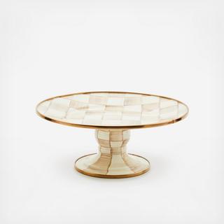 Mocha Check Stainless Steel Pedestal Platter