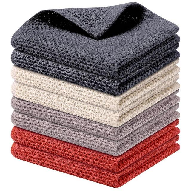 Kitinjoy 100% Cotton Kitchen Dish Cloths, 8 Pack Waffle Weave Ultra Soft Absorbent Dish Towels for Drying Dishes Quick Drying Kitchen Towels Dish Rags, 12 X 12Inch, Mixed Color