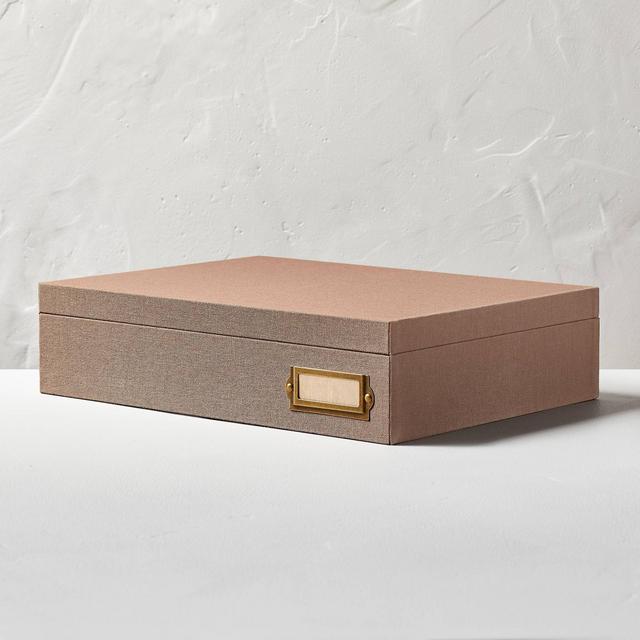 Fabric Desk Storage Box with Metal Label Holder Brown - Hearth & Hand™ with Magnolia