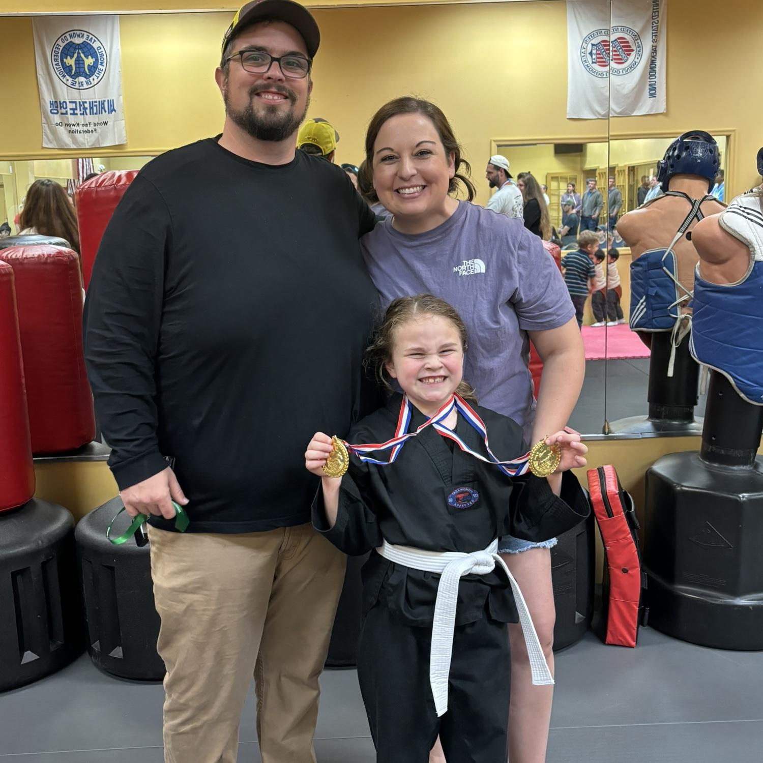 Isla wins 2 gold medals at the Taekwondo tournament! Proud parent moment <3