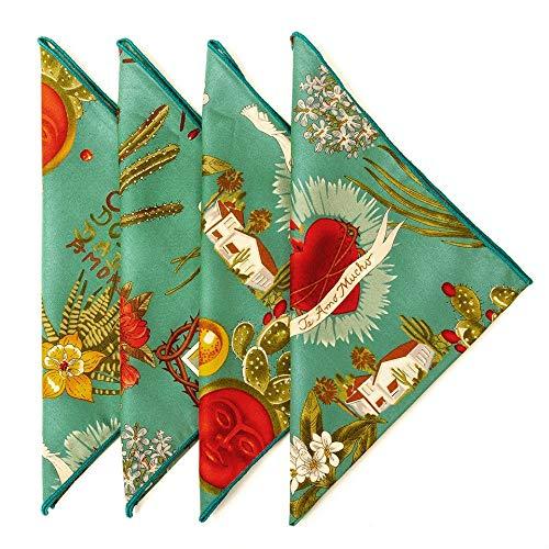 Frida Kahlo Cloth Napkins 100% Cotton Linen Napkins, Boho Decor Mexican Themed Party Decorations, 18”x 18" Dinner Napkins for Table Decor, Teal Decorative Table Linens Set of 4