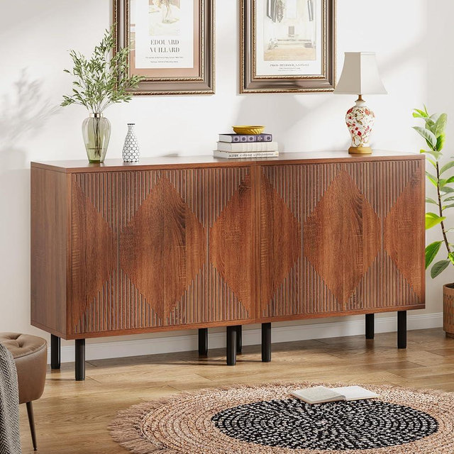 Tribesigns Vintage Walnut Storage Cabinet Set, Freestanding Floor Cabinet, Classic 59 inches Sideboard, Wood Buffet Cabinet with Doors, Large Storage Cabinet for Living Room, Dining Room, Garage