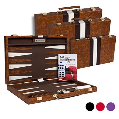 Get The Games Out Top Backgammon Set - Classic Board Game Case - Best Strategy & Tip Guide - Large Brown