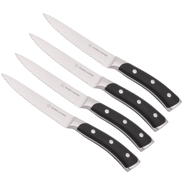 Dura Living Elite Series 4 Piece Stainless Steel Steak Knife Set, Black