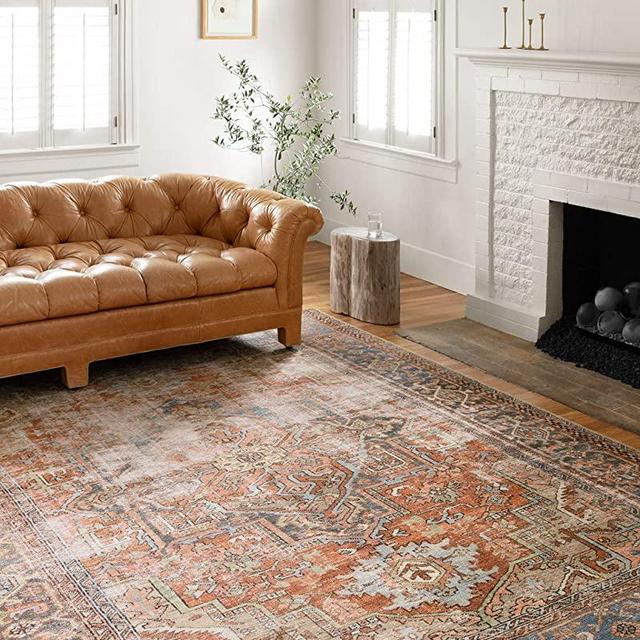 Loloi Loren Collection Vintage Printed Persian Area Rug 8'-4" x 11'-6" Terracotta/Sky