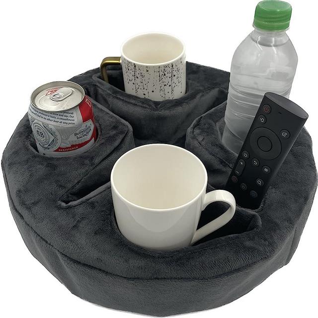 Couch and Bed Cup Holder Pillow, Sofa Organizer Caddy for Drinks, Remotes, Phones, Snacks (Gray)