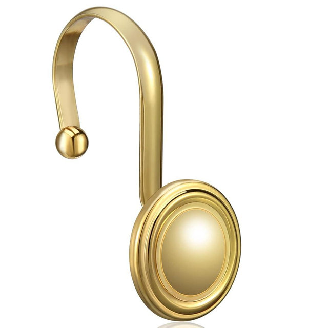 Gold Shower Curtain Hooks Rings, ZESLMG Decorative Shower Curtain Hooks for Bathroom, Rust Proof Shower Curtain Rings Hangers for Shower Curtain Rod,Set of 12 Metal Glossy Round Design