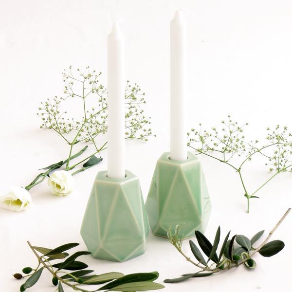 Pair of Light green Shabbat candlesticks