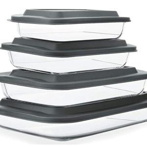 8-Piece Deep Glass Baking Dish Set with Plastic lids,Rectangular Glass Bakeware Set with Lids, Baking Pans for Lasagna, Leftovers, Cooking, Kitchen, Freezer-to-Oven and Dishwasher, Gray