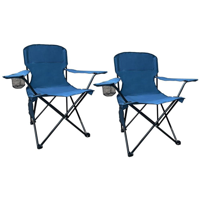 SAILARY 2PCS Folding Outdoor Beach Camp Chair with Cup Holder, Storage Pocket, Waterproof Bag Outdoor Arm Chair, Supports 225LBS, Cyan