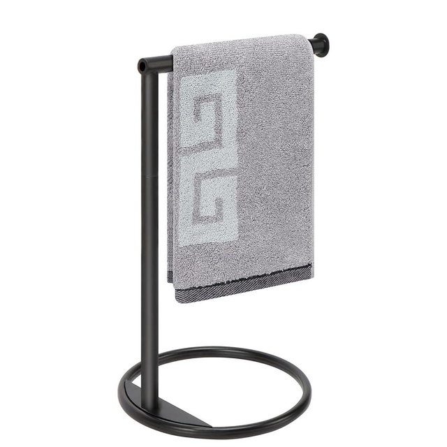 NearMoon Hand Towel Holder Stand, Thicken Metal L Shape Hand Towel Rack, Stable Free-Standing Towel Bar, Small Towel Ring Stand for Bathroom Kitchen Vanity Countertop, 8” L 12” H (Matte Black, 1 Pack)