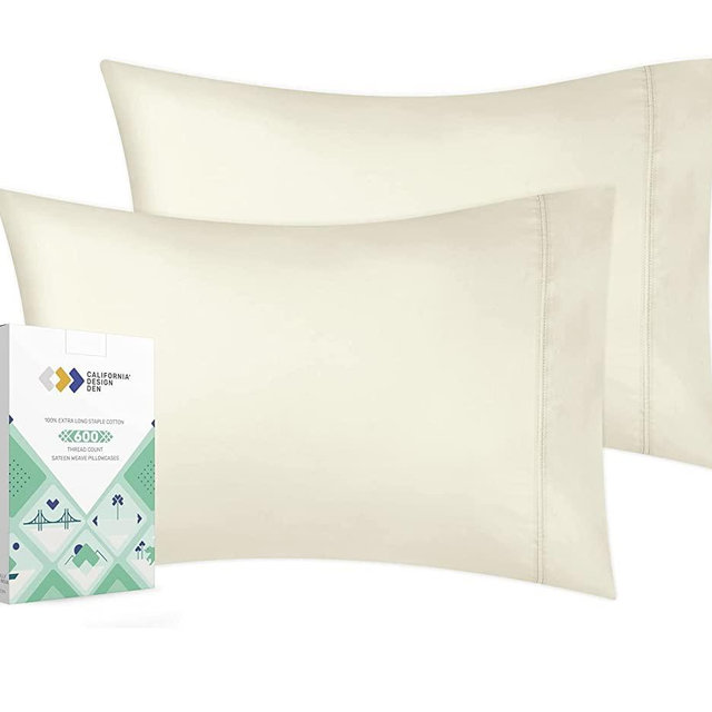 Luxuriously Soft Hotel Quality 600 Thread Count, 100% Cotton Set of 2 Cases, Crisp & Cool Pillowcases Queen Size Set of 2 Fits Standard & Queen Pillows (Ivory)