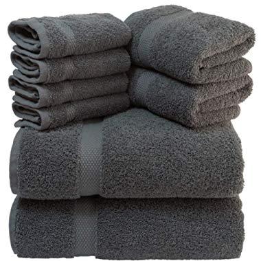 White Classic Luxury Grey Bath Towel Set - Combed Cotton Hotel Quality Absorbent 8 Piece Towels | 2 Bath Towels | 2 Hand Towels | 4 Washcloths [Worth $72.95] Grey | 8 Pack