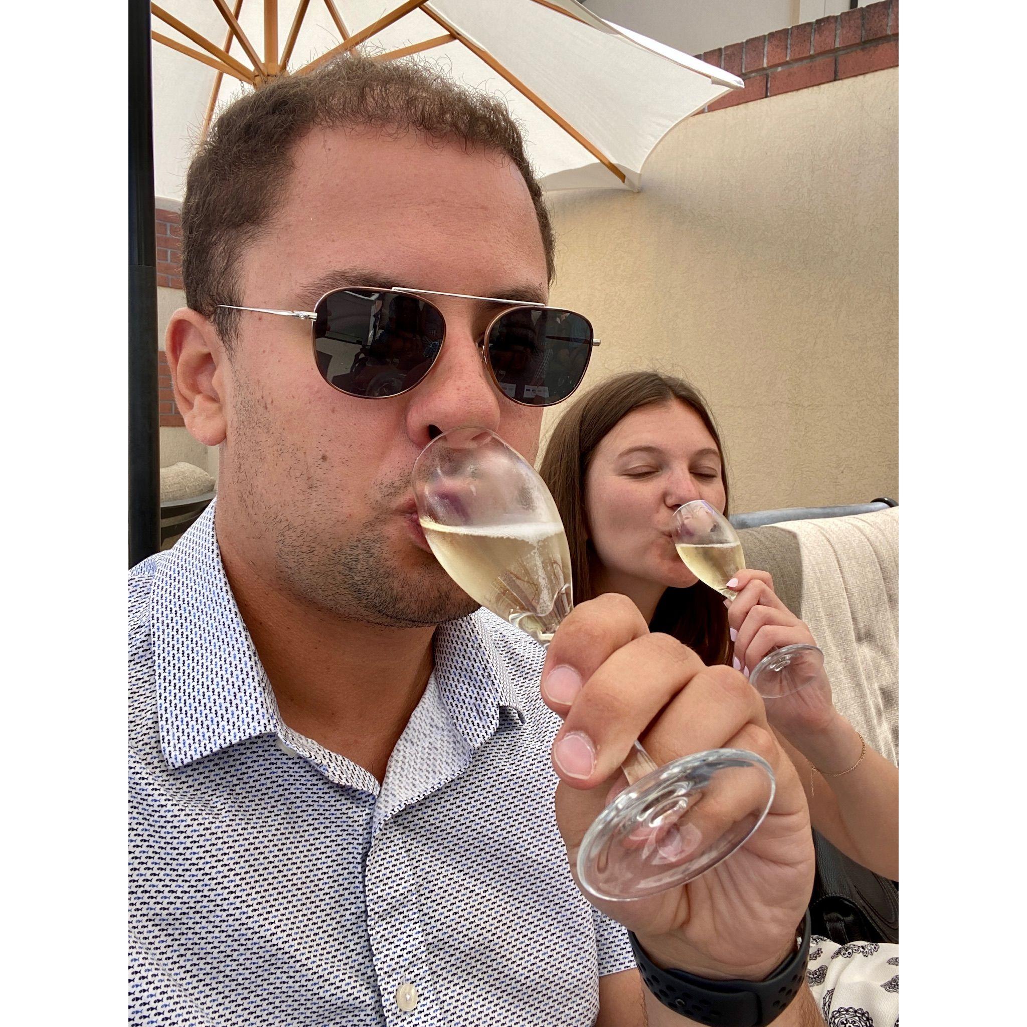 July 2021: Sippin' champagne in Napa. Not pictured: the double magnum bottle of wine we were convinced to purchase after a few drinks
