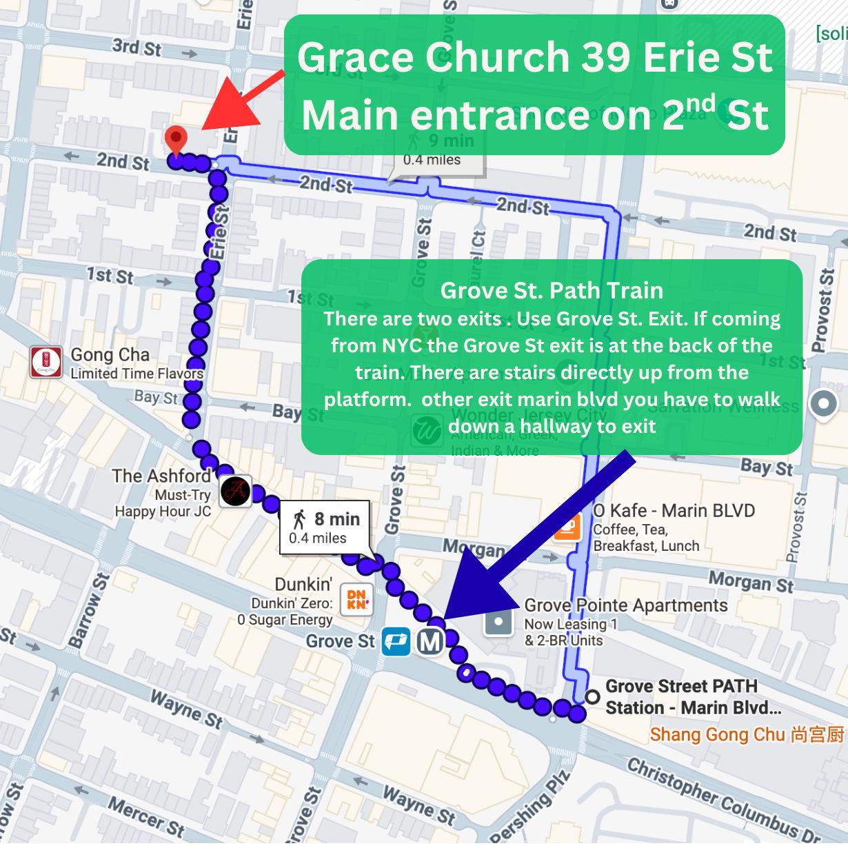 Grove St. Path Train Station, use Grove St. Exit 8 min walk