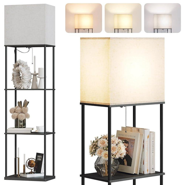 SUNMORY Large Size Floor Lamp with Shelves, 4-Tier Modern Standing Lamp with 3 Color Temperature Bulb, Tall Floor Lamp with Shelf, Corner Display Bookshelf Lamps for Living Room, Bedroom, Office