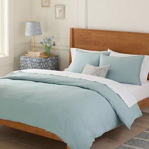 Mineral Blue Solid Relaxed Organic-Cotton Sateen Duvet Cover | Garnet Hill