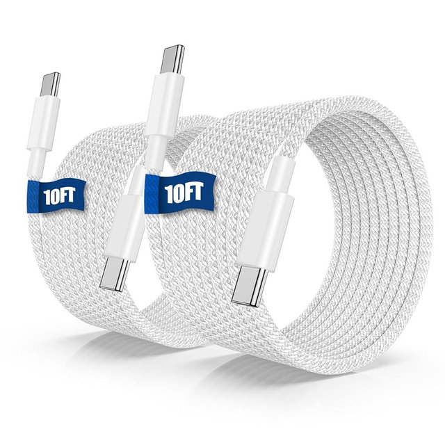 QGRHO USB C to C Fast Charger Cable 10ft, 60W Long Fast Charge Type C to C Charging Cord Wire for Apple iPhone 17 Pro Max/17 Air/16 Pro Max/15 Plus,iPad Pro 12.9/11 inch/Mini/Air,MacBook,Samsung-White