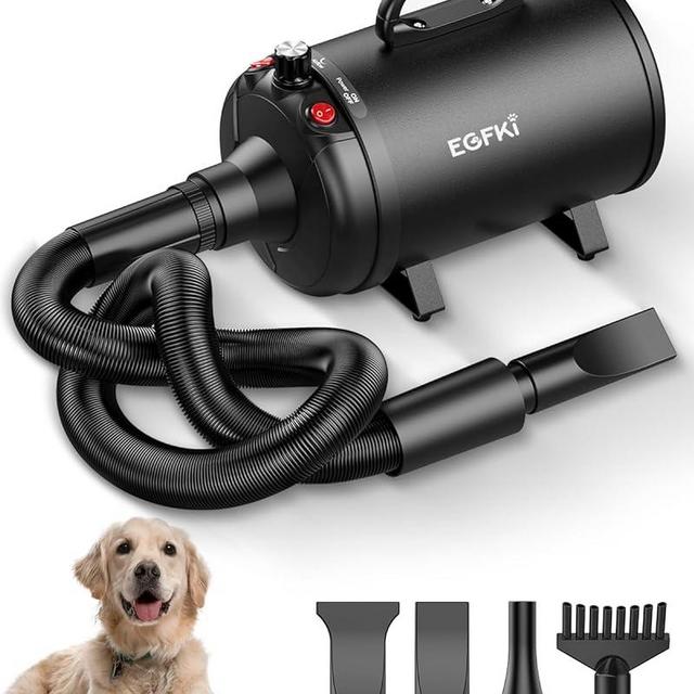 EGFKI Dog Dryer, 5.2HP/ 3800W Pet Grooming High Velocity Force Blower with 4 Nozzles, Adjustable Speed and Temperature Dog Hair Dryers for Grooming