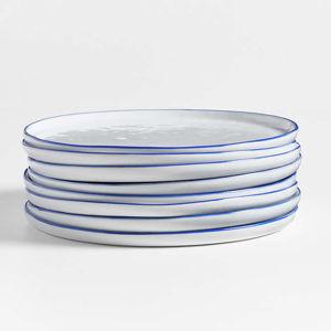 Mercer Blue Rim Round Porcelain Salad Plates, Set of 8