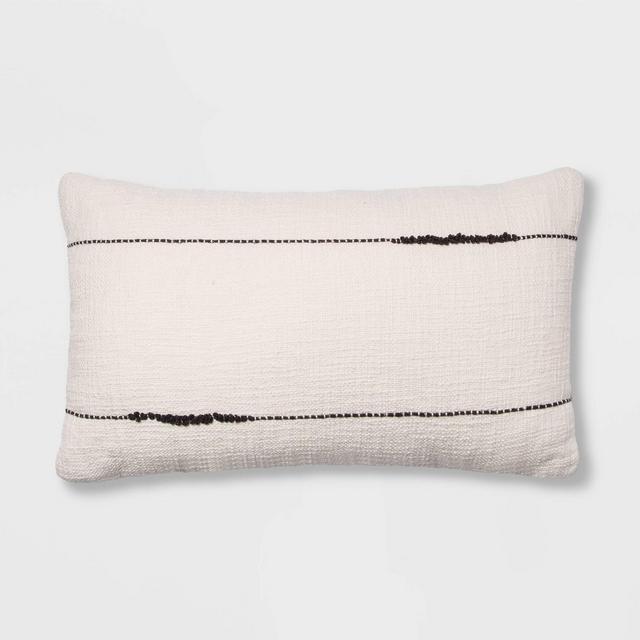 Embroidered Thin Line Lumbar Throw Pillow Black/Cream - Project 62™