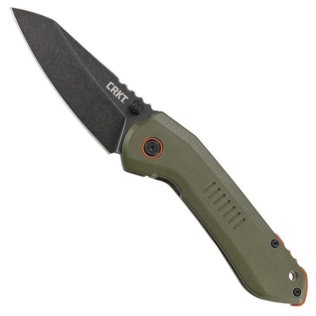 CRKT Overland EDC Pocket Knife: Everyday Carry Utility Folder, Plain Edge Sheepsfoot Blade with Frame Lock, Thumbstud Open, Stonewash Finish, Olive Green Handle, 6280
