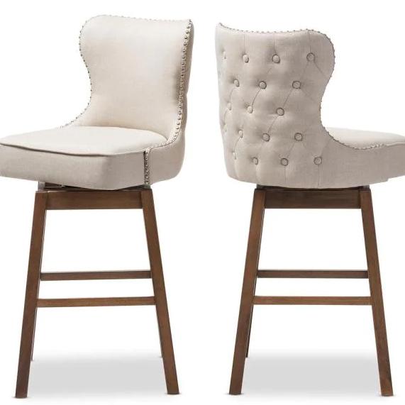Gradisca 31 in. Beige Fabric Upholstered Swivel Bar Stool (Set of 2)