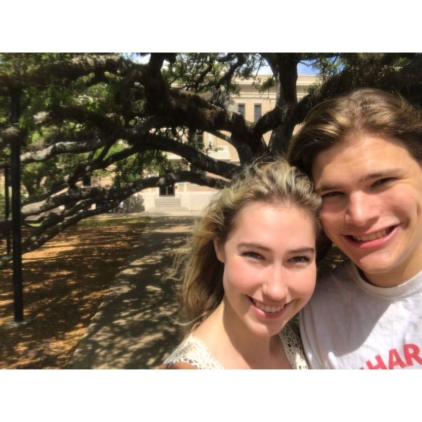 Visiting Texas A&M! The legend of the tree behind us: those who walk under together get married!