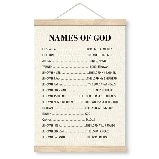 Yxadu Christian Canvas Poster, Names of God Canvas Poster Wood Hanger, Wall Art for Home Church Decor, Religious Door Hanger, Christian Wall Art, Home Church Room Decor, Bible Verse Hanging Banner