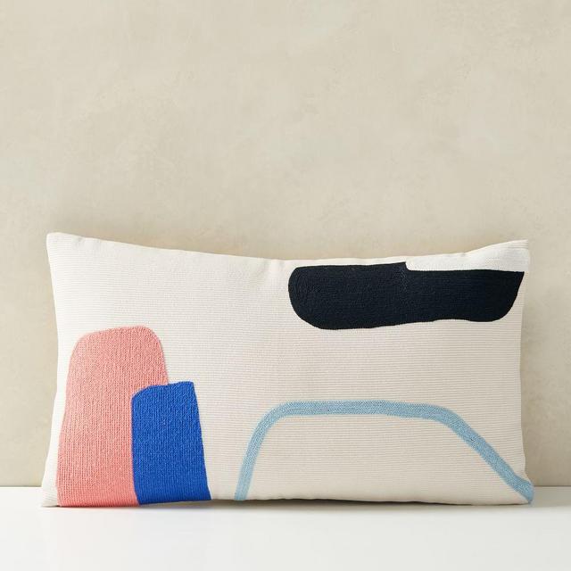 Corded Playful Shapes Pillow Cover, 12"x21", Belgian Flax