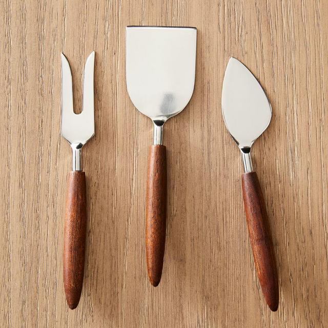 Clermont Cheese Knives, Acacia, Polished Nickel, Set of 3