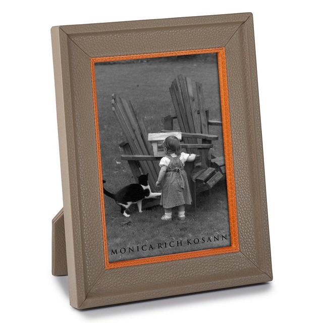 Taupe Calfskin Frame with Orange Accent