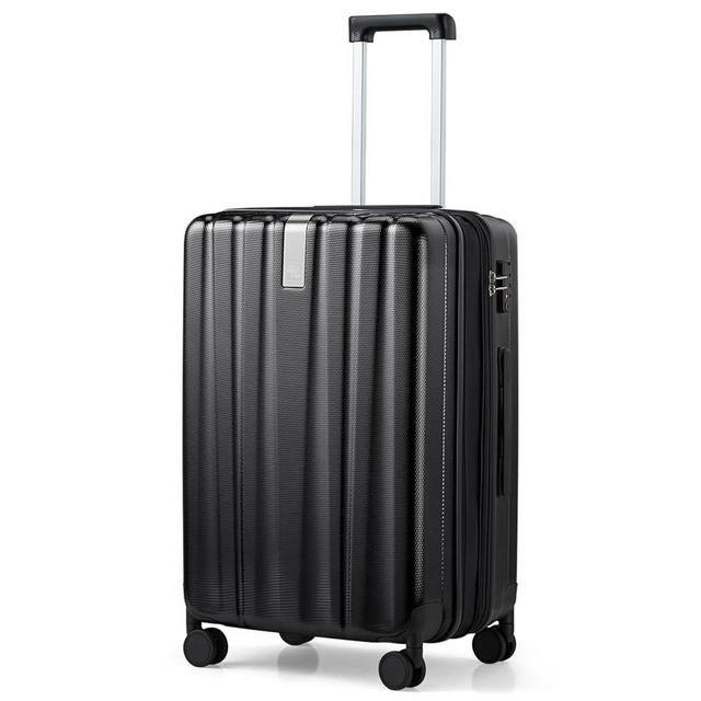 Hanke 24 Inch Expandable Checked Luggage Lightweight PC Hard Shell luggage Suitcases with Wheels Travel Luggage Rolling Large Suitcase Travel Luggage Bag for Go To University.(Jet Black)