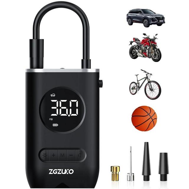 ZGZUXO Tire Inflator Portable Air Compressor - 150PSI Cordless Air Pump for Car Tires with Pressure Gauge LED Light, Electric Bike Tire Pump for Car Motorcycle Bicycle Ball, Car Accessories
