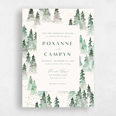 Green Wedding Invitation - Spruce Portrait Foil
