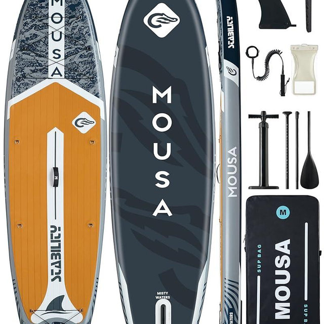 MOUSA 11'×35" Extra Wide Inflatable Stand Up Paddle Board, Stable Paddleboard SUP for 2 People/Family, Anti-Slip Full EVA Deck, 3 Handles, 100L Backpack, All-Round Sup Board, Big Fin